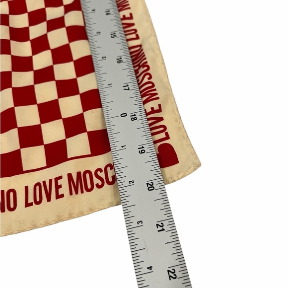 Love Moschino Red & Cream Checkerboard Silk Scarf - Picture 4 of 5